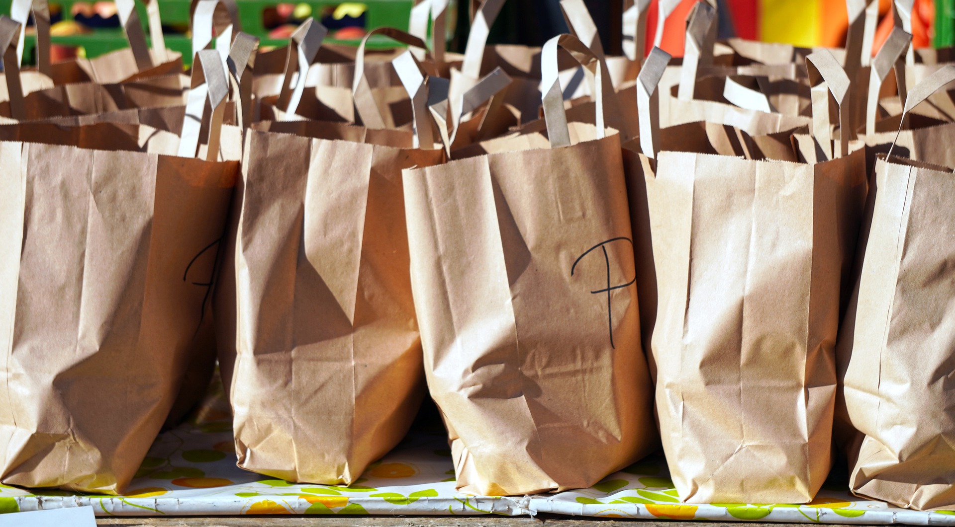 Row of paper bags